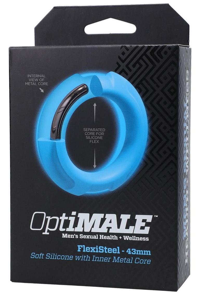 Load image into Gallery viewer, Optimale Flexisteel Soft Silicone with Inner Metal Core Cock Ring - Blue - 43mm
