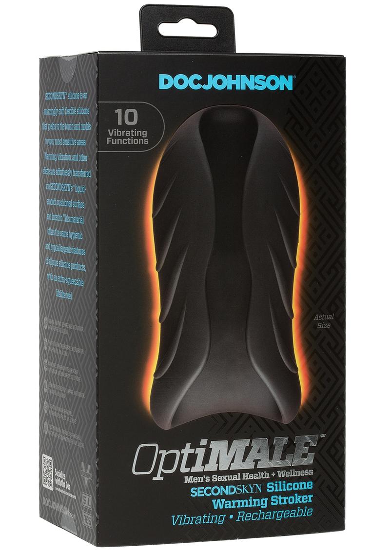 Load image into Gallery viewer, Optimale Secondskyn Silicone Warming Stroker Vibrating USB Rechargeable Masturbator - Black - 5.5in
