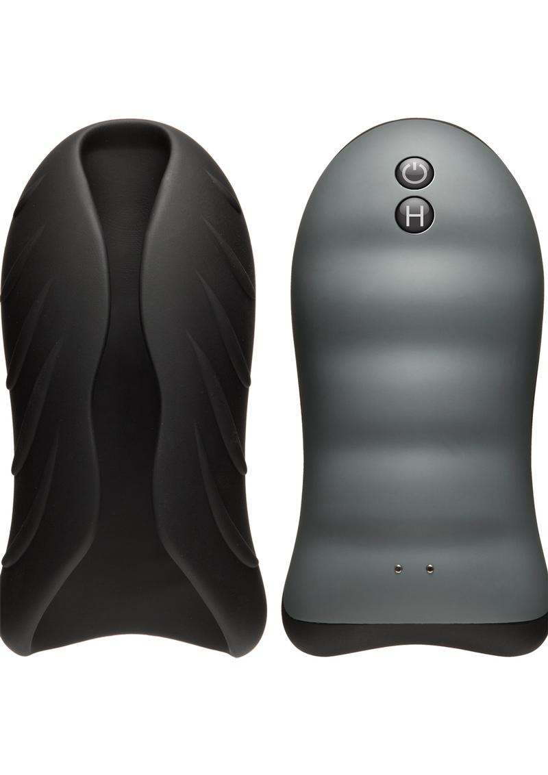 Load image into Gallery viewer, Optimale Secondskyn Silicone Warming Stroker Vibrating USB Rechargeable Masturbator - Black - 5.5in
