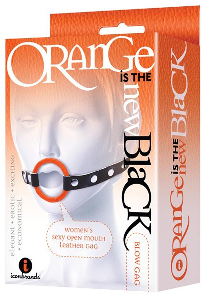 Load image into Gallery viewer, Orange Is The New Black Blow Gag Open Mouth Leather Gag - Black/Orange
