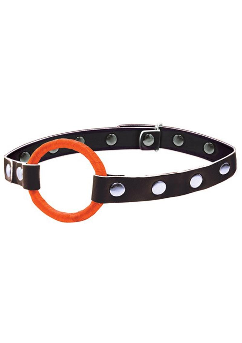 Load image into Gallery viewer, Orange Is The New Black Blow Gag Open Mouth Leather Gag - Black/Orange
