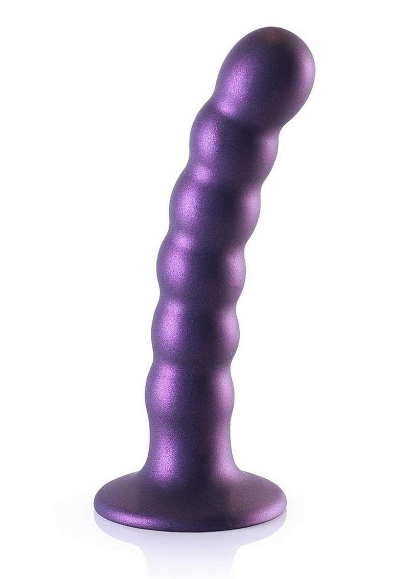 Load image into Gallery viewer, Ouch! Beaded G-Spot Silicone Dildo 5in - Metallic - Purple
