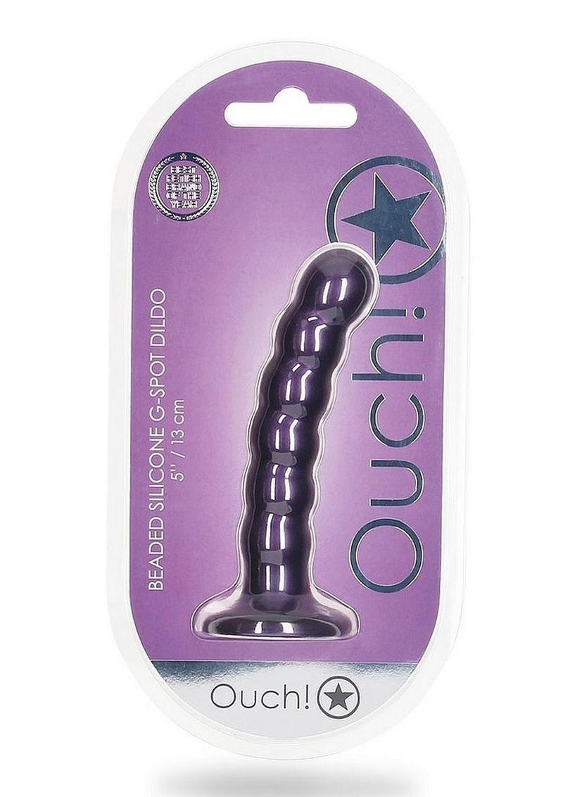 Load image into Gallery viewer, Ouch! Beaded G-Spot Silicone Dildo 5in - Metallic - Purple
