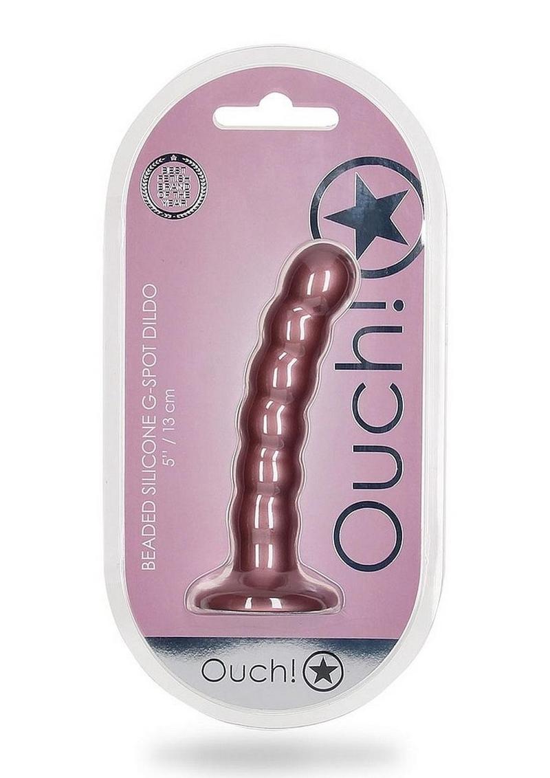 Load image into Gallery viewer, Ouch! Beaded G-Spot Silicone Dildo 5in - Metallic - Rose Gold
