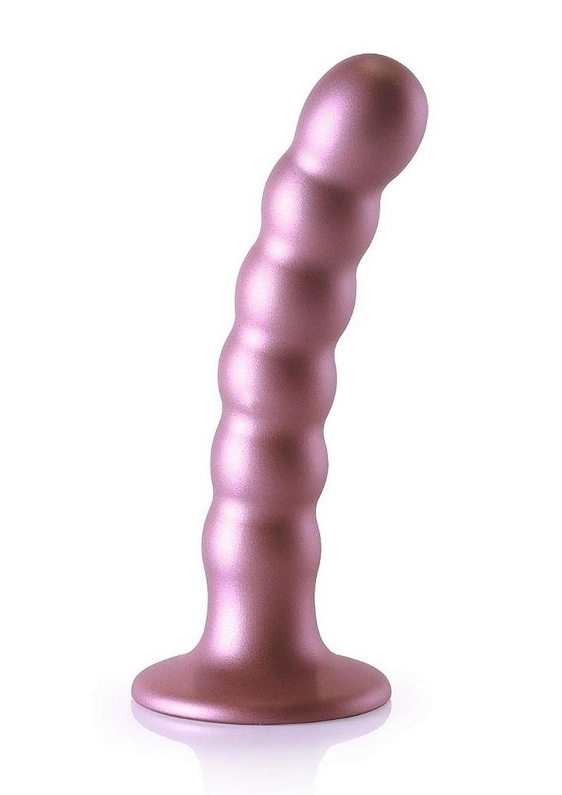 Load image into Gallery viewer, Ouch! Beaded G-Spot Silicone Dildo 5in - Metallic - Rose Gold
