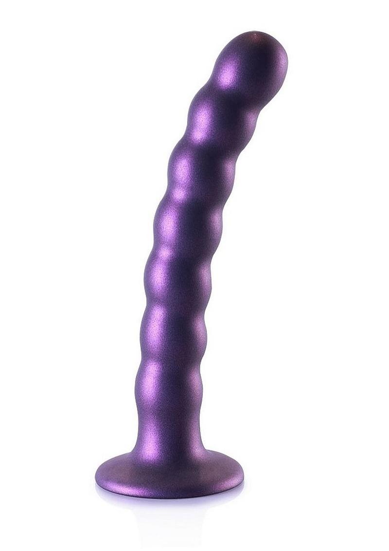 Load image into Gallery viewer, Ouch! Beaded G-Spot Silicone Dildo 6.5in - Metallic - Purple
