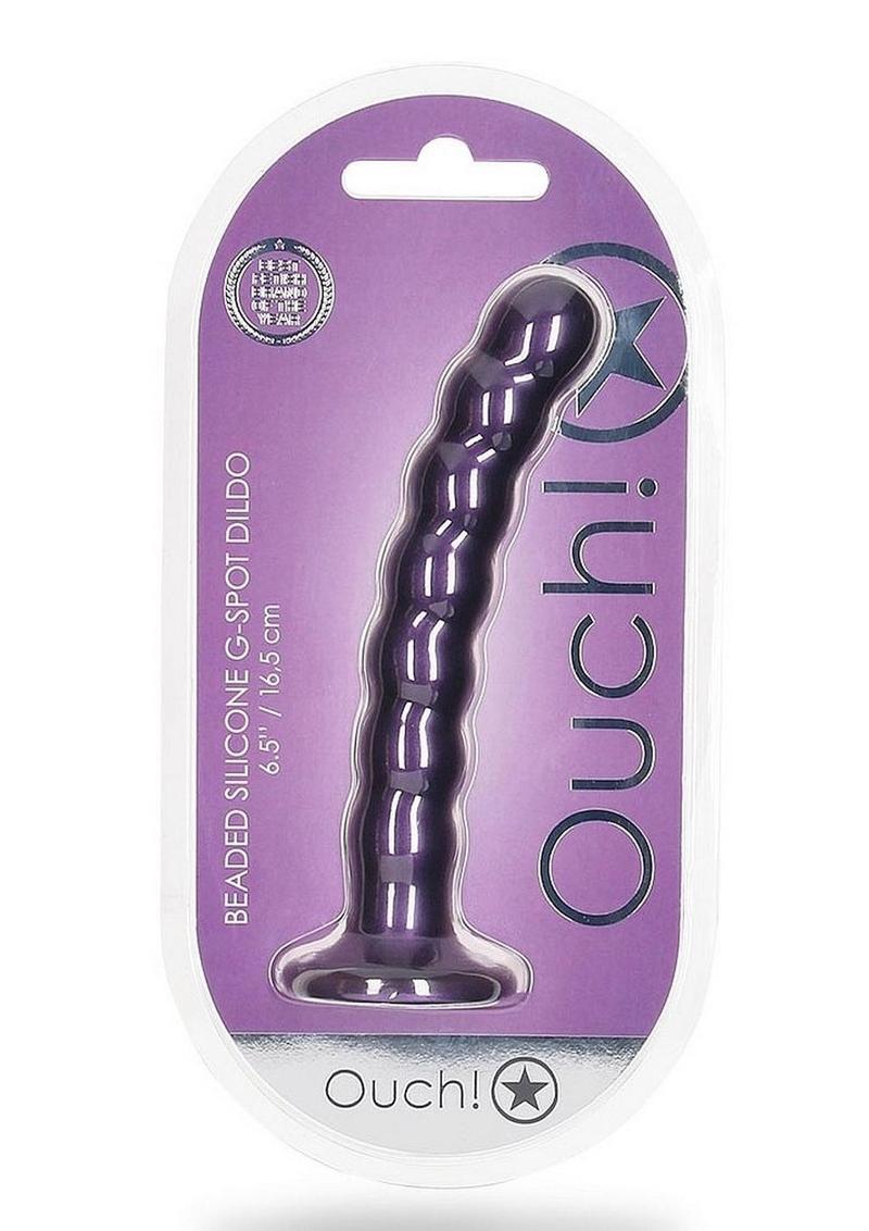 Load image into Gallery viewer, Ouch! Beaded G-Spot Silicone Dildo 6.5in - Metallic - Purple
