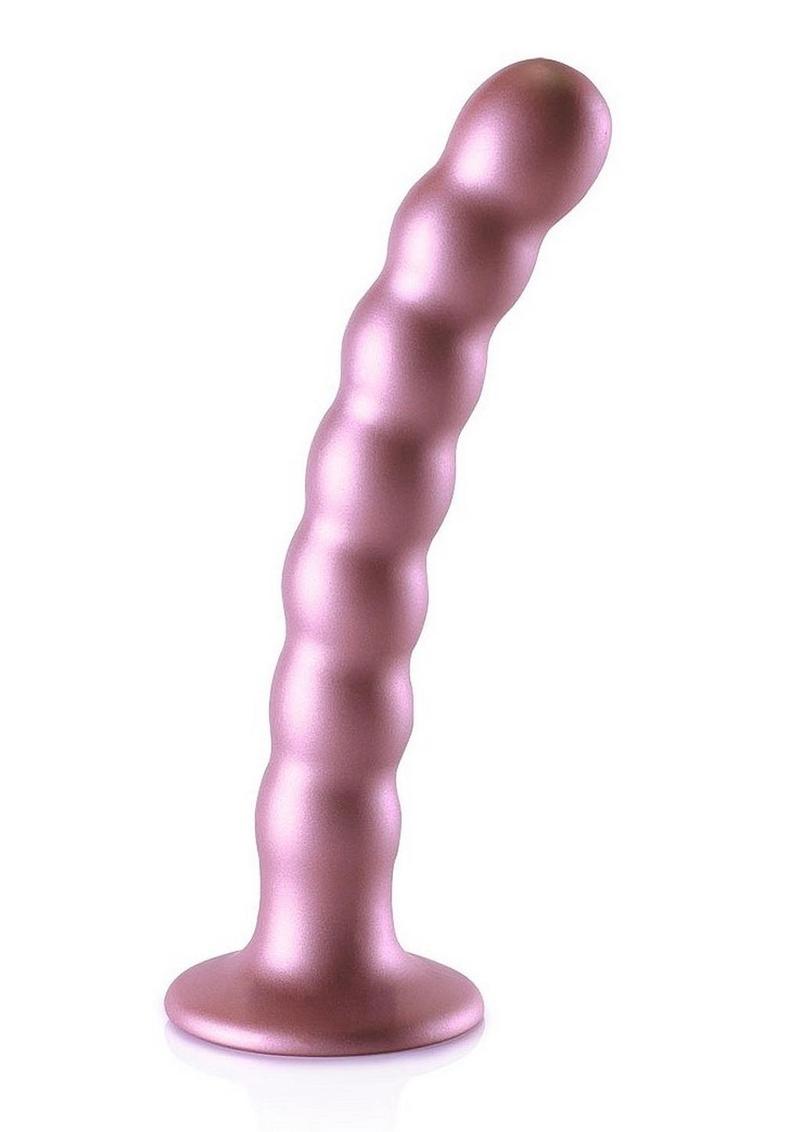 Load image into Gallery viewer, Ouch! Beaded G-Spot Silicone Dildo 6.5in - Metallic - Rose Gold
