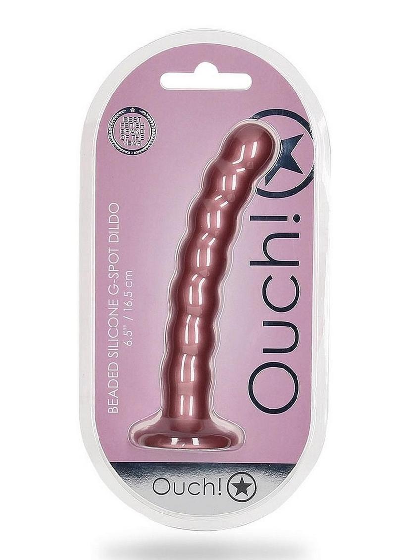 Load image into Gallery viewer, Ouch! Beaded G-Spot Silicone Dildo 6.5in - Metallic - Rose Gold
