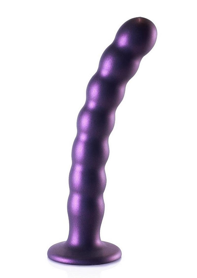 Load image into Gallery viewer, Ouch! Beaded G-Spot Silicone Dildo 8in - Metallic - Purple
