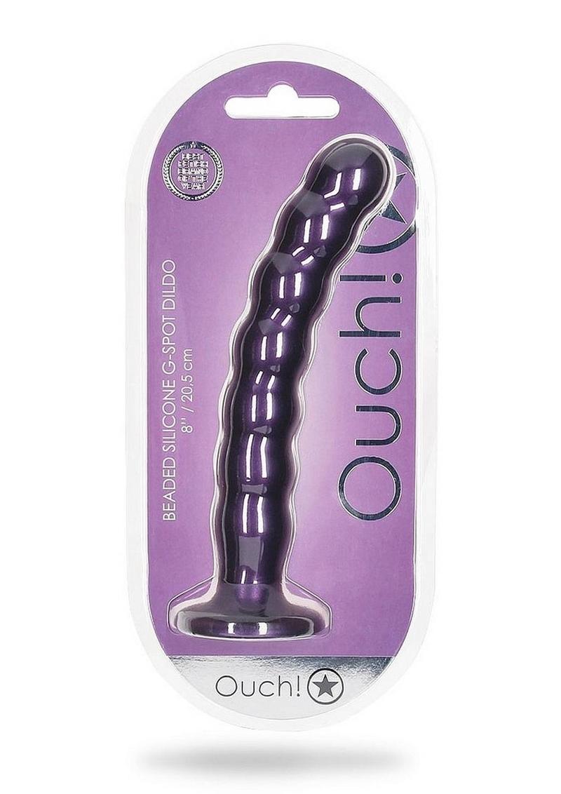 Load image into Gallery viewer, Ouch! Beaded G-Spot Silicone Dildo 8in - Metallic - Purple
