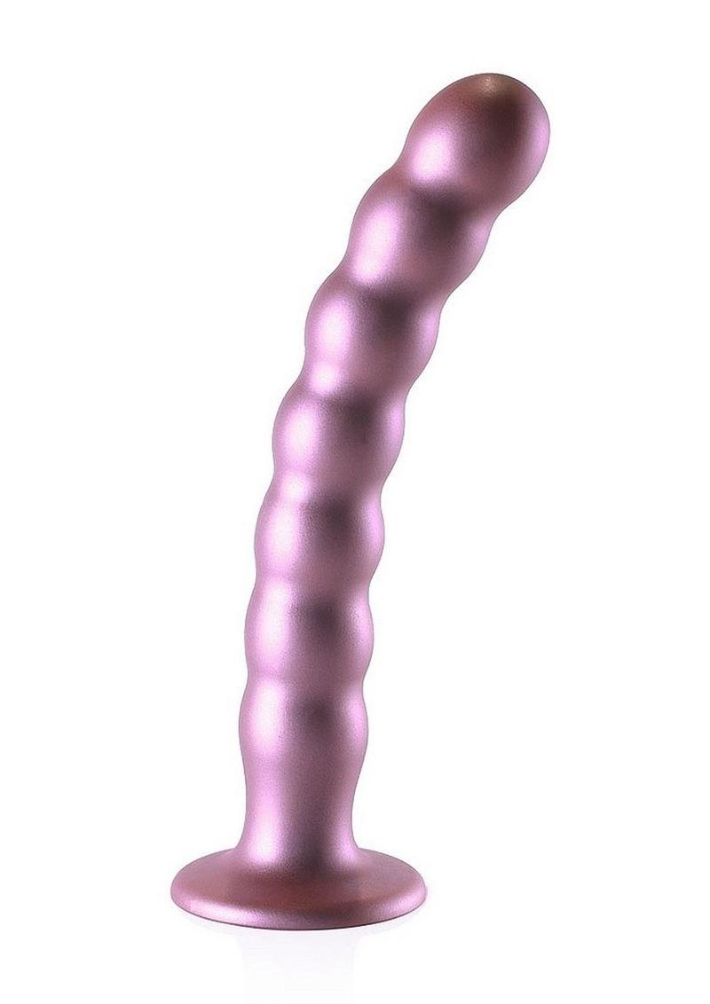 Load image into Gallery viewer, Ouch! Beaded G-Spot Silicone Dildo 8in - Metallic - Rose Gold
