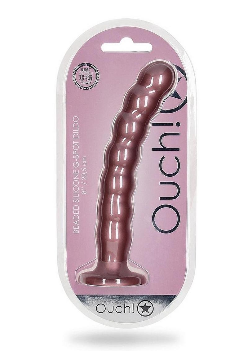 Load image into Gallery viewer, Ouch! Beaded G-Spot Silicone Dildo 8in - Metallic - Rose Gold
