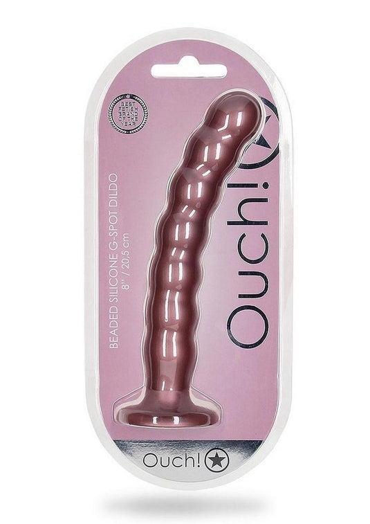 Ouch! Beaded G-Spot Silicone Dildo 8in - Metallic - Rose Gold