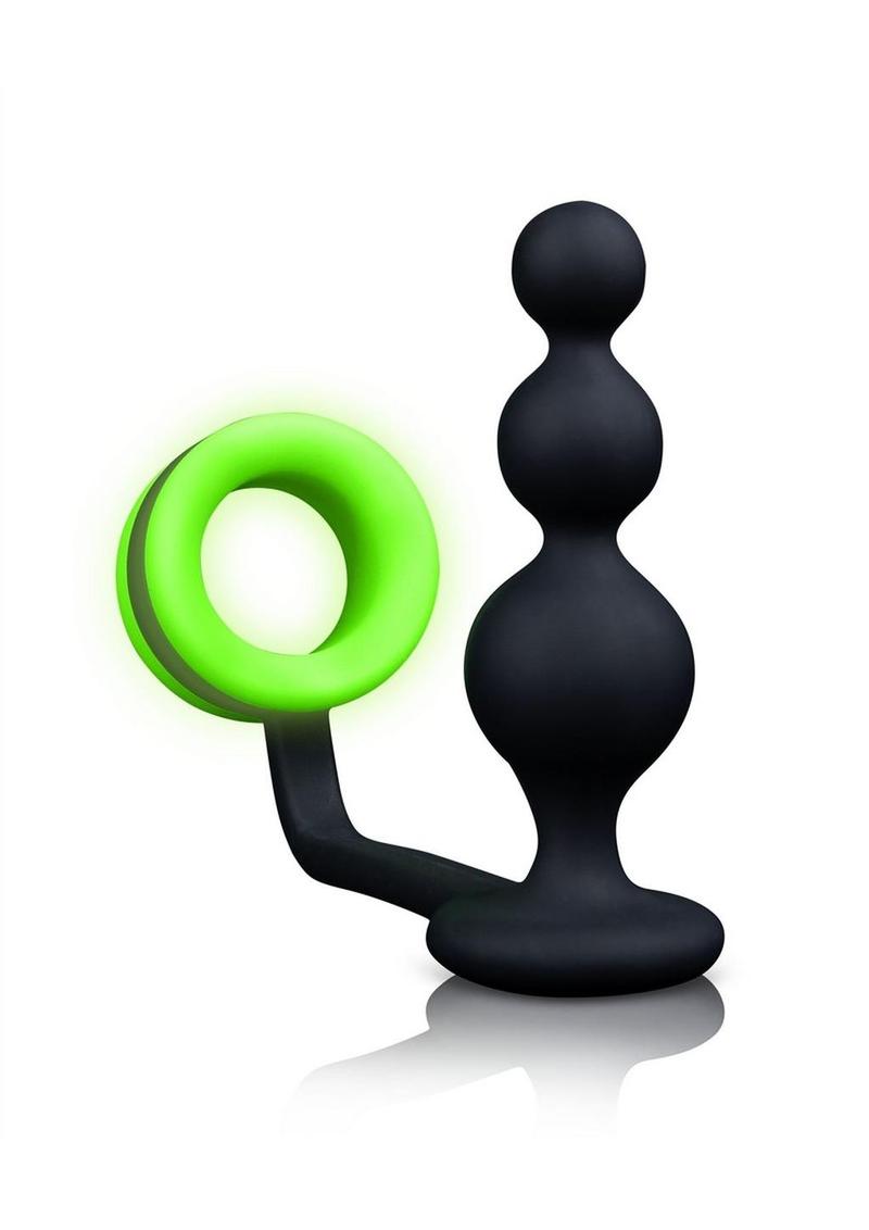 Load image into Gallery viewer, Ouch! Beads Butt Plug with Cock Ring Silicone - Glow In The Dark/Green
