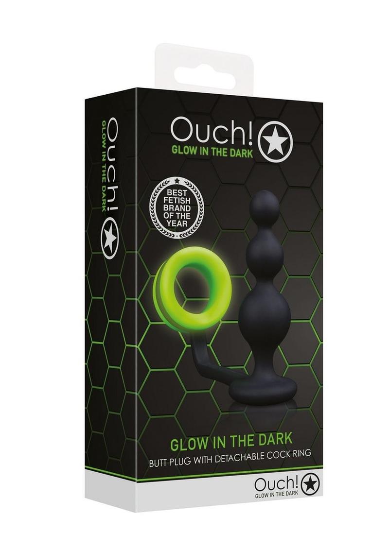 Load image into Gallery viewer, Ouch! Beads Butt Plug with Cock Ring Silicone - Glow In The Dark/Green
