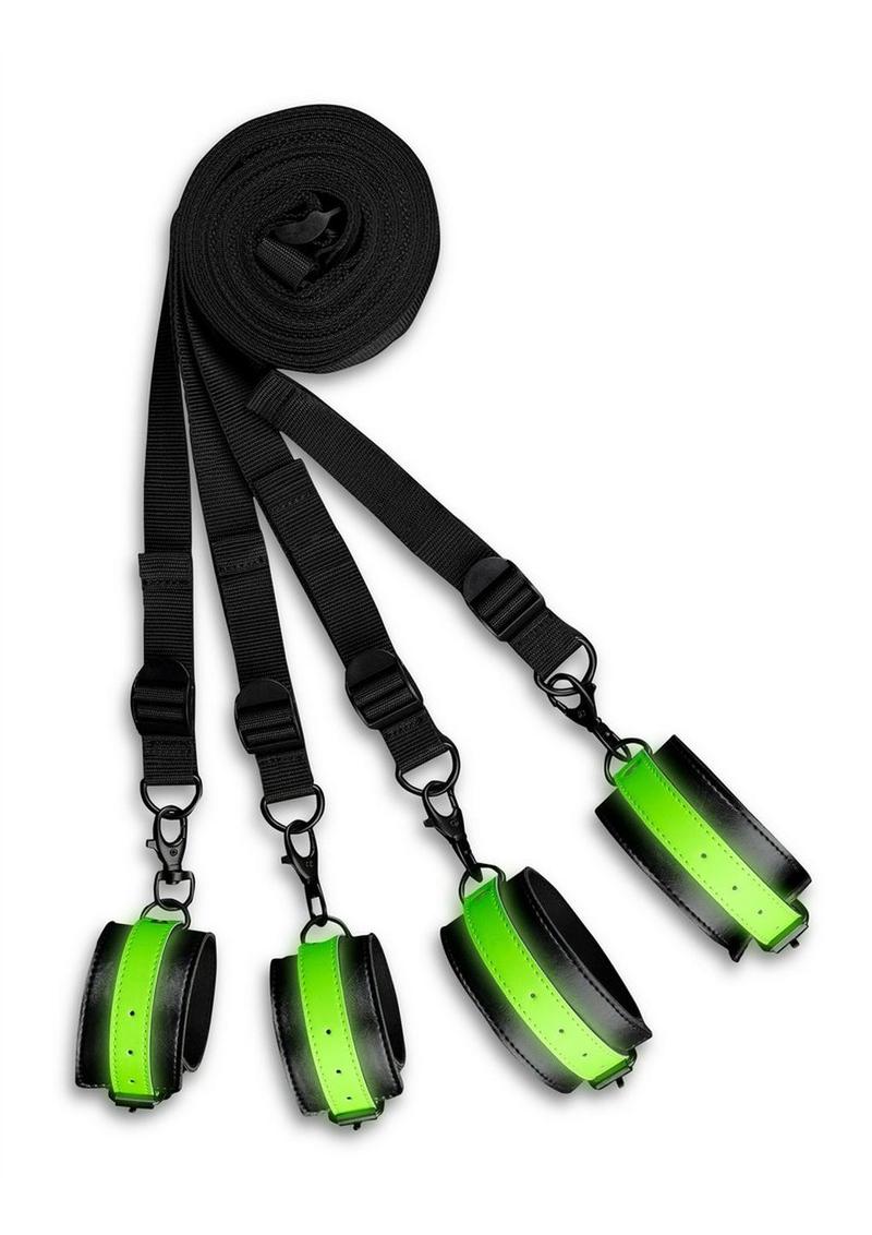 Load image into Gallery viewer, Ouch! Bed Bindings Restraint Kit - Black/Glow In The Dark/Green
