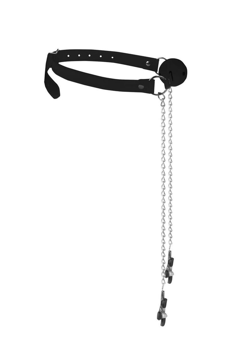 Load image into Gallery viewer, Ouch! Breathable Ball Gag with Nipple Clamps
