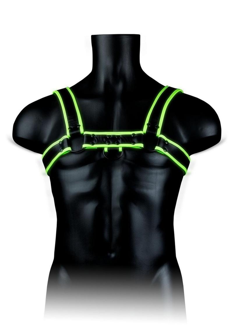 Load image into Gallery viewer, Ouch! Chest Bulldog Harness - Black/Glow In The Dark/Green - Large/XLarge
