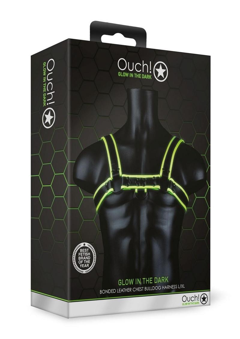 Load image into Gallery viewer, Ouch! Chest Bulldog Harness - Black/Glow In The Dark/Green - Large/XLarge
