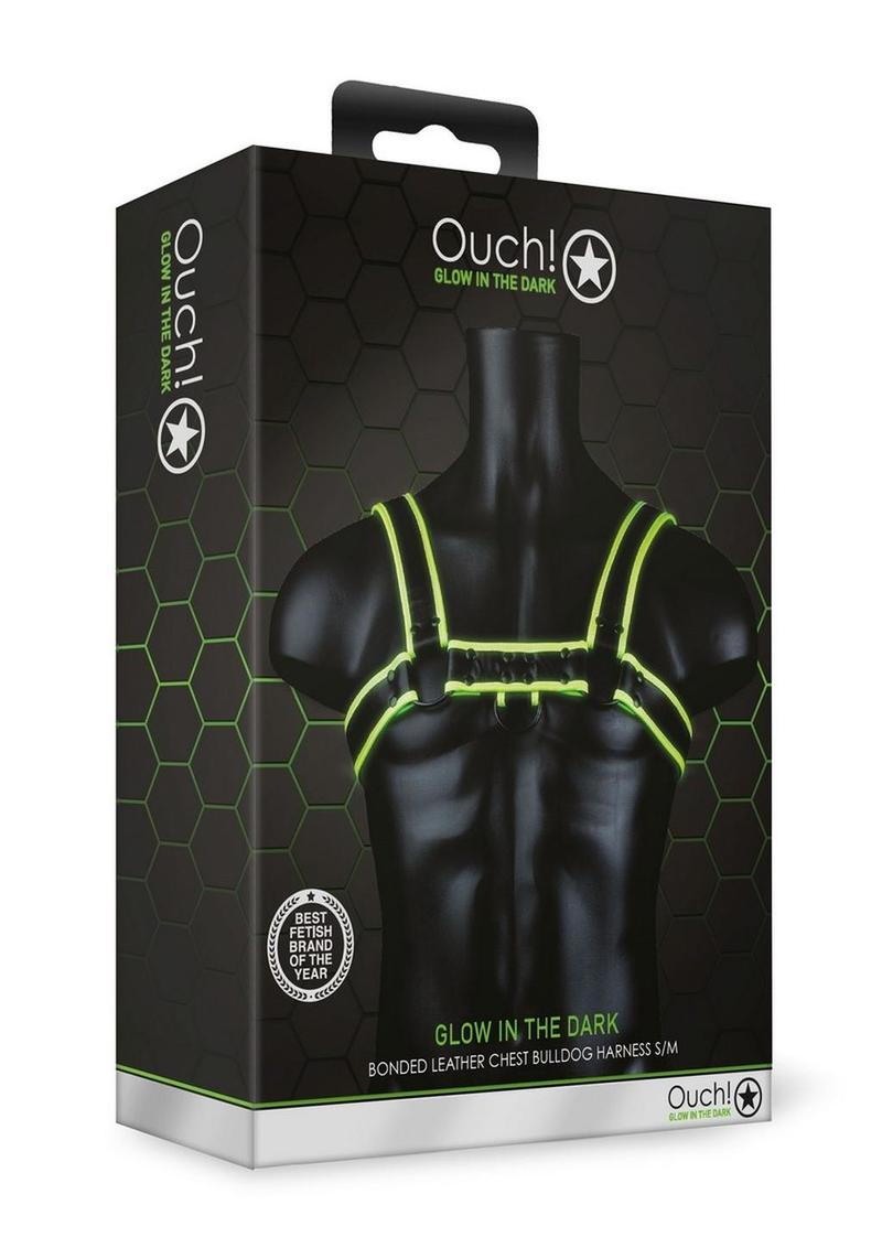 Load image into Gallery viewer, Ouch! Chest Bulldog Harness - Black/Glow In The Dark/Green - Medium/Small
