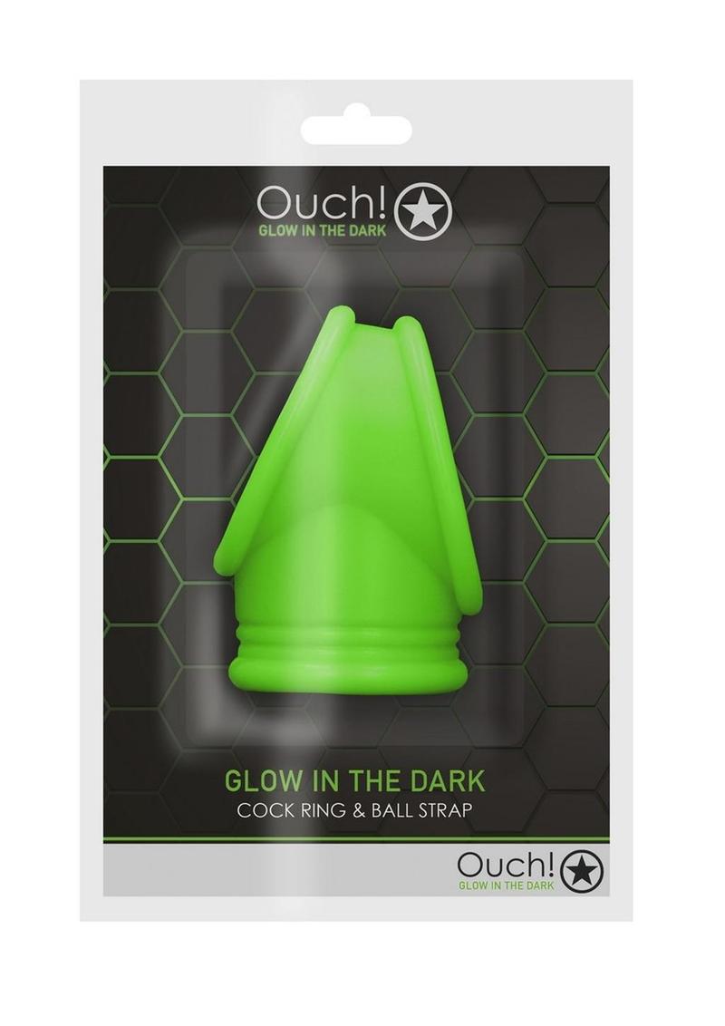 Load image into Gallery viewer, Ouch! Cock Ring and Ball Strap Silicone Separator - Glow In The Dark/Green
