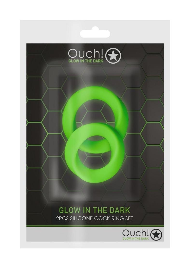 Load image into Gallery viewer, Ouch! Cock Ring Silicone - Glow In The Dark/Green - 2pc/Set
