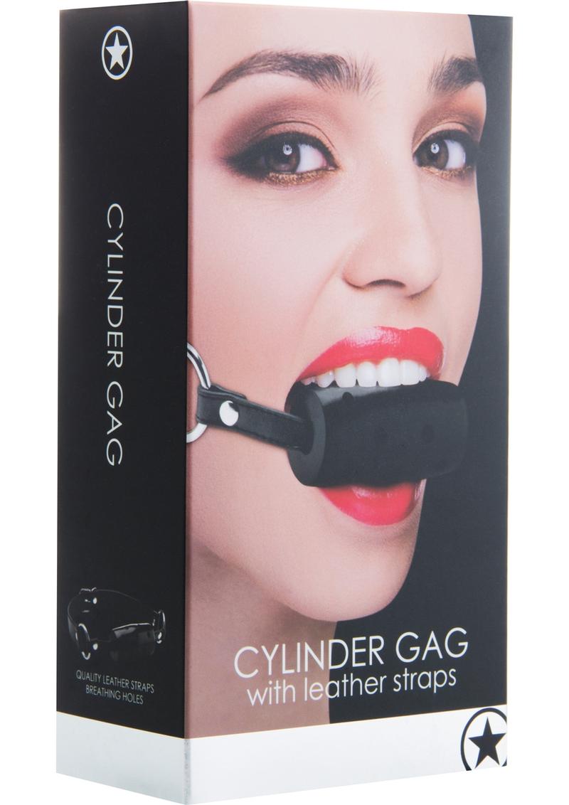 Load image into Gallery viewer, Ouch! Cylinder Gag with Leather Straps - Black/Metal
