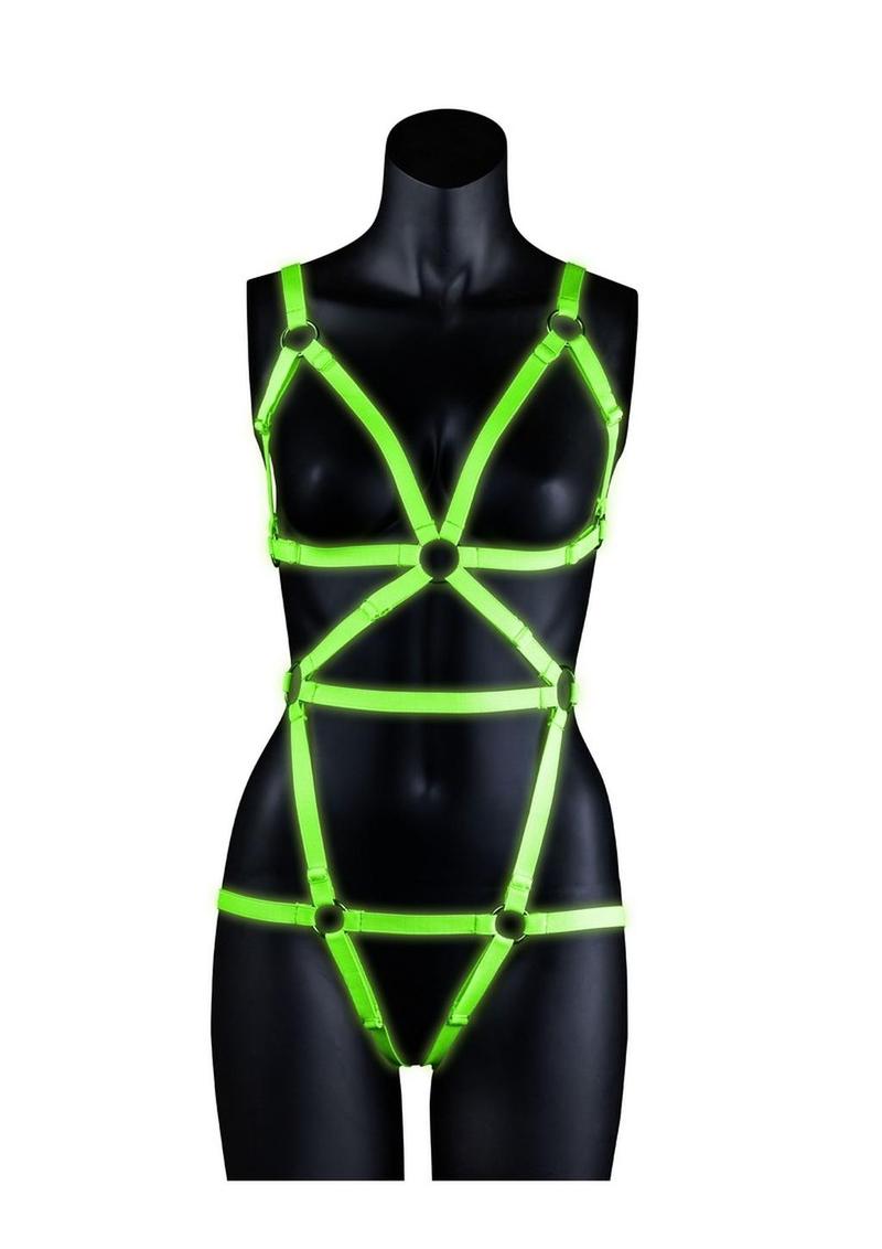 Load image into Gallery viewer, Ouch! Full Body Harness - Glow In The Dark/Green - Medium/Small
