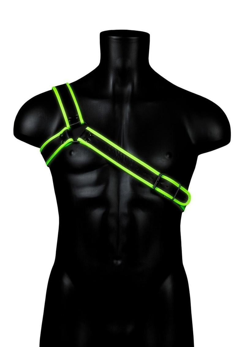 Load image into Gallery viewer, Ouch! Gladiator Harness - Black/Glow In The Dark/Green - Medium/Small
