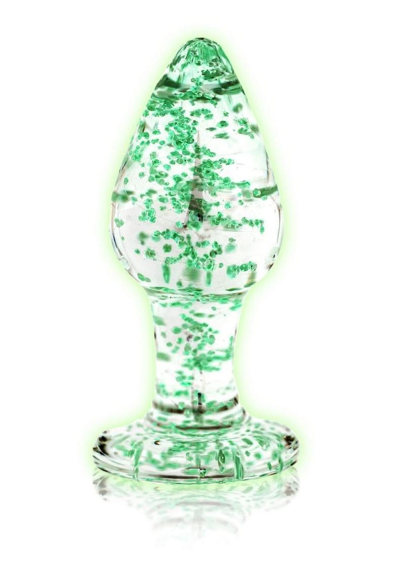 Load image into Gallery viewer, Ouch! Glass Butt Plug - Glow In The Dark/Green - Medium
