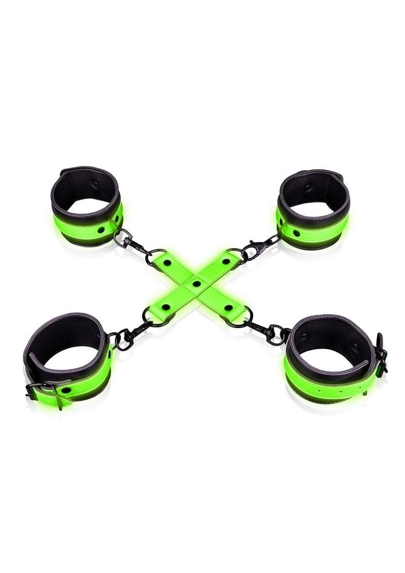 Load image into Gallery viewer, Ouch! Hand and Ankle Cuffs with Hogtie - Glow In The Dark/Green
