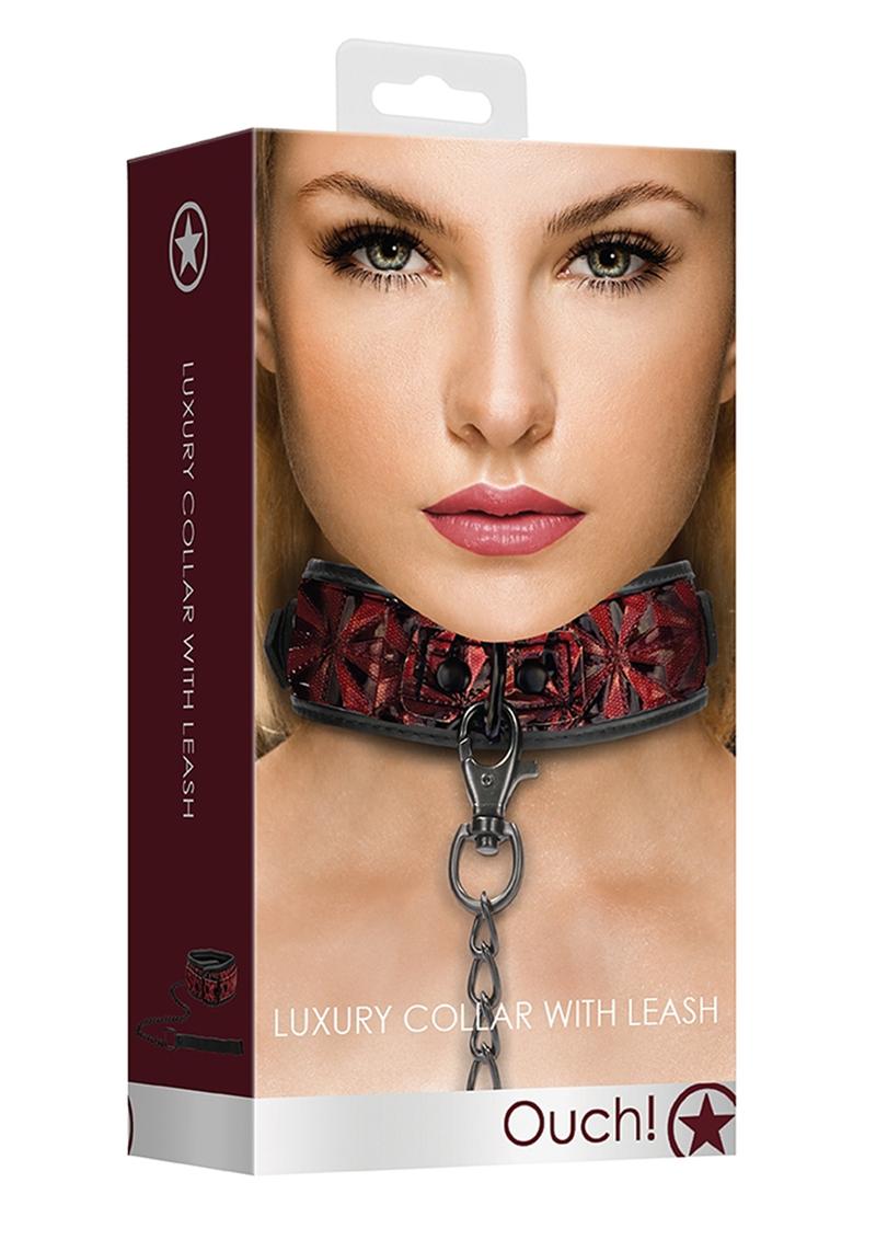 Load image into Gallery viewer, Ouch! Luxury Collar with Leash - Burgundy/Red
