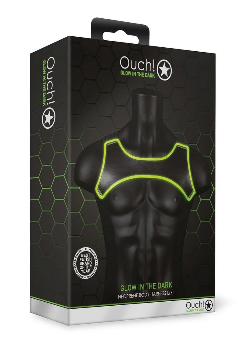 Load image into Gallery viewer, Ouch! Neoprene Harness - Black/Glow In The Dark/Green - Large/XLarge
