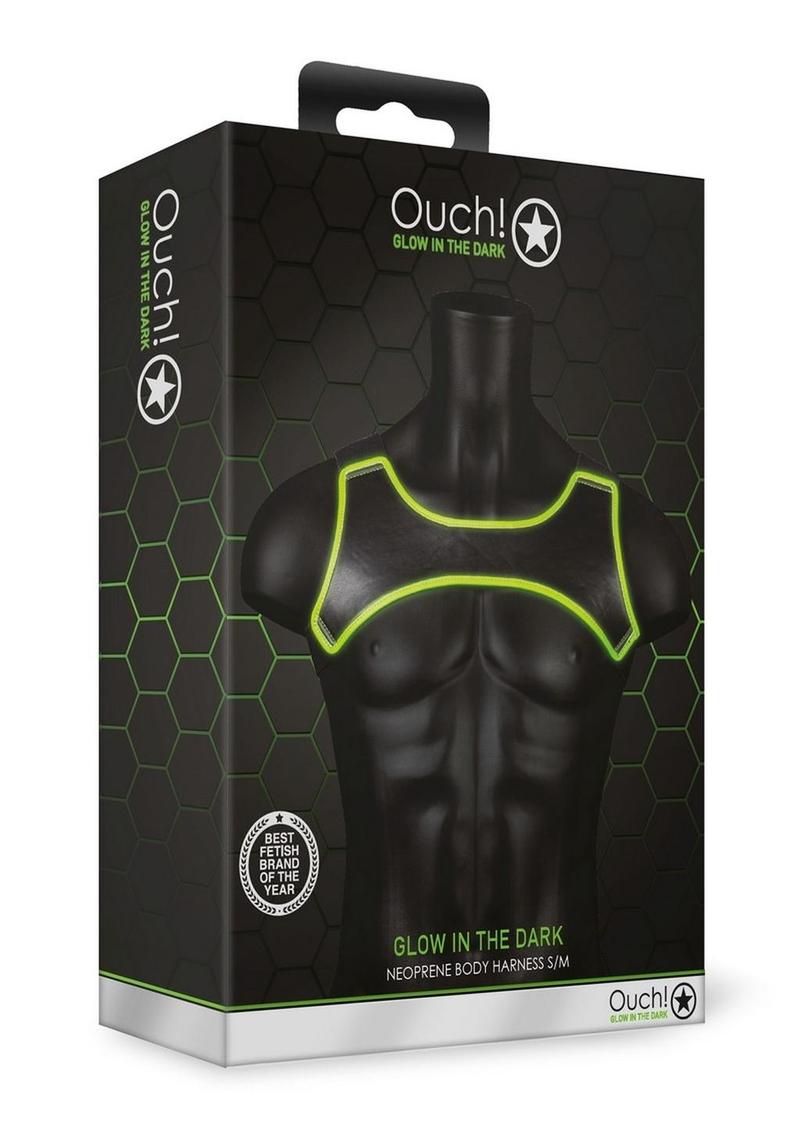 Load image into Gallery viewer, Ouch! Neoprene Harness - Black/Glow In The Dark/Green - Medium/Small
