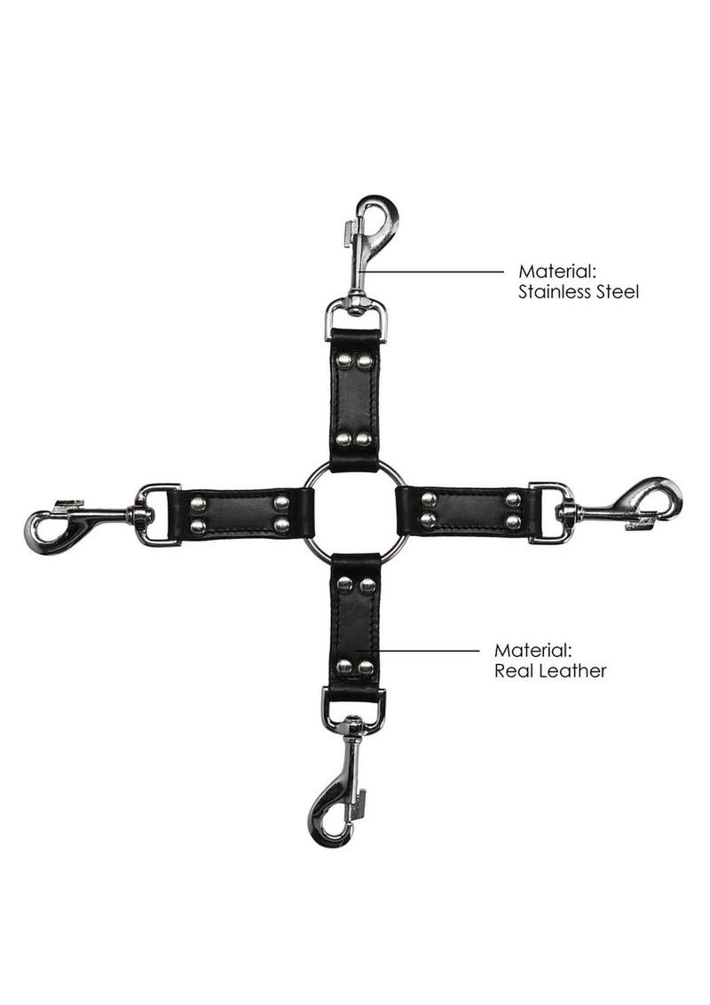 Load image into Gallery viewer, Ouch! Pain 4-Way Leather Hogtie Cross - Black

