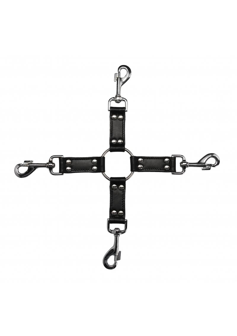 Load image into Gallery viewer, Ouch! Pain 4-Way Leather Hogtie Cross - Black
