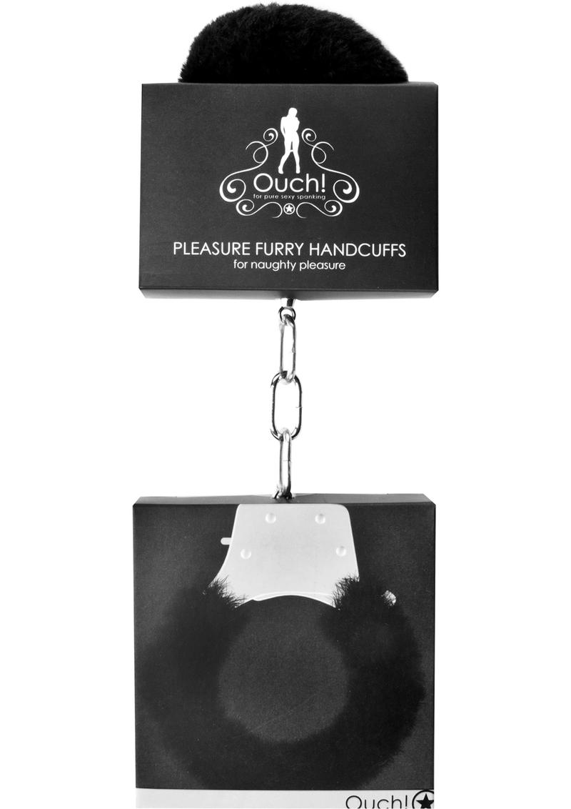 Load image into Gallery viewer, Ouch! Pleasure Furry Handcuffs - Black/Metal
