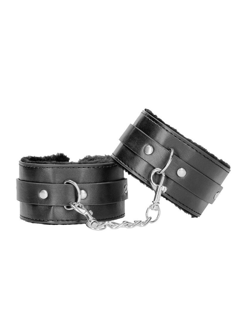 Load image into Gallery viewer, Ouch! Plush Bonded Leather Ankle Cuffs - Black
