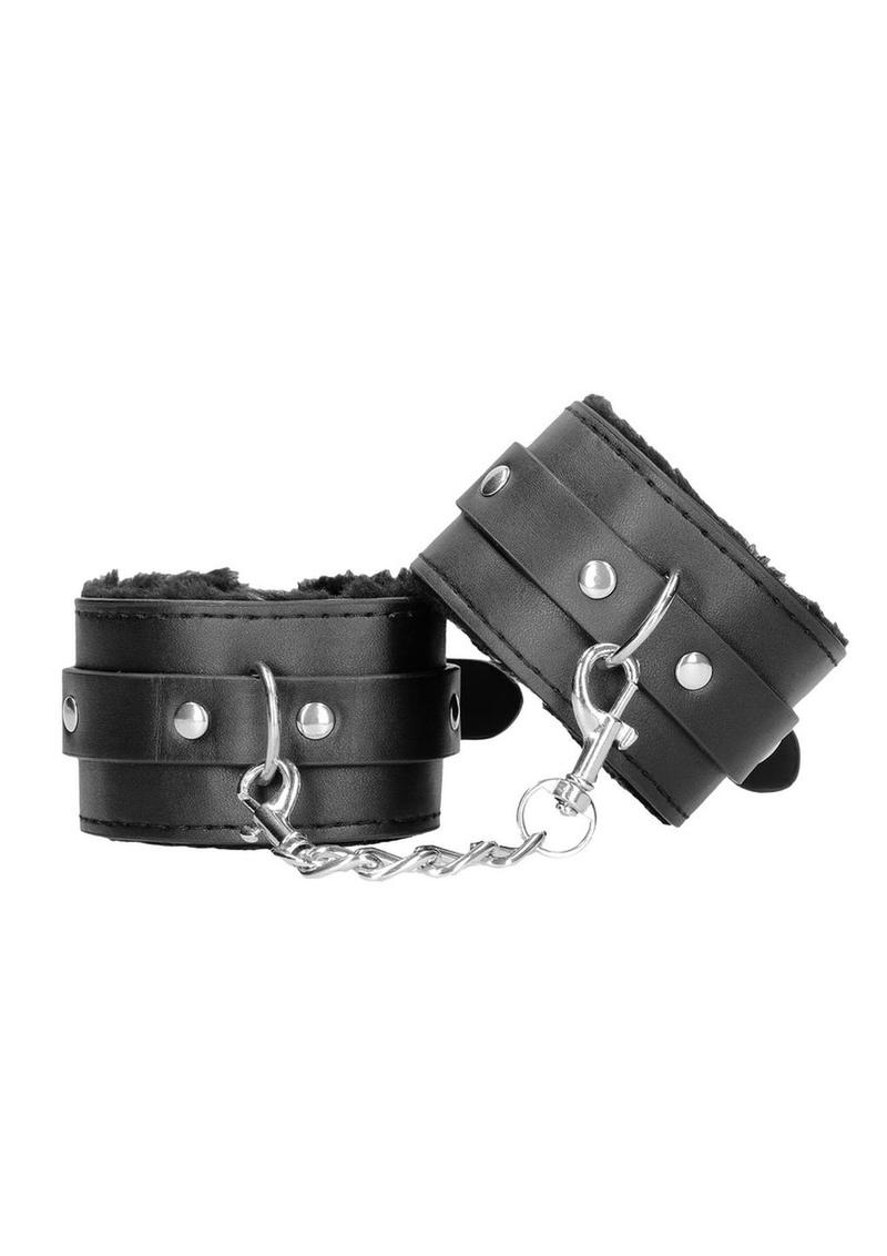 Load image into Gallery viewer, Ouch! Plush Bonded Leather Hand Cuffs - Black
