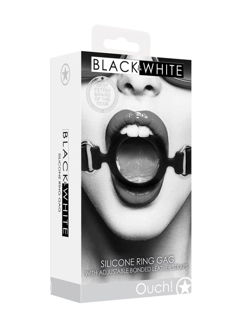 Load image into Gallery viewer, Ouch! Silicone Ring Gag with Adjustable Bonded Leather Straps - Black
