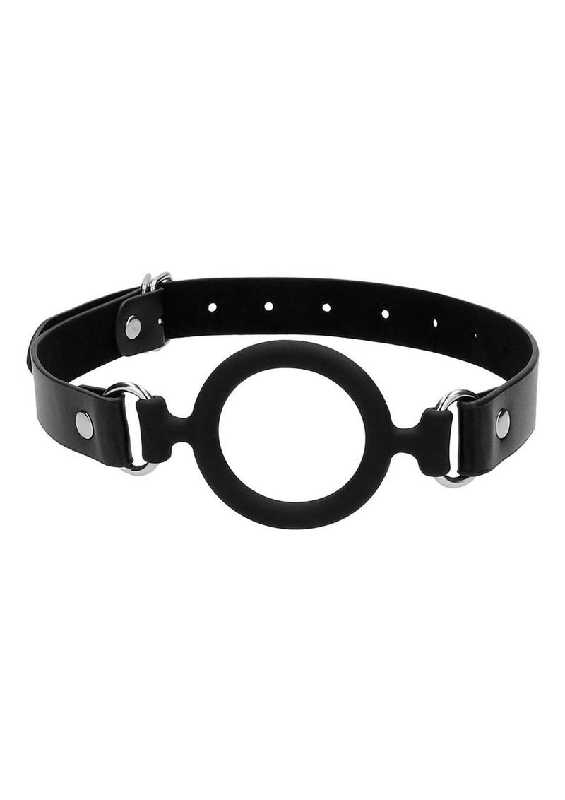 Load image into Gallery viewer, Ouch! Silicone Ring Gag with Adjustable Bonded Leather Straps - Black
