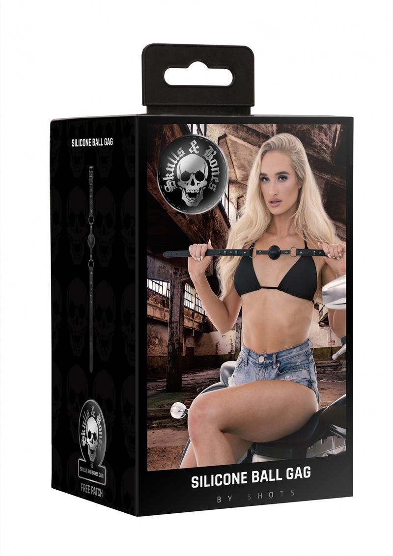 Load image into Gallery viewer, Ouch! Skull and Bones Silicone Ball Gag - Black
