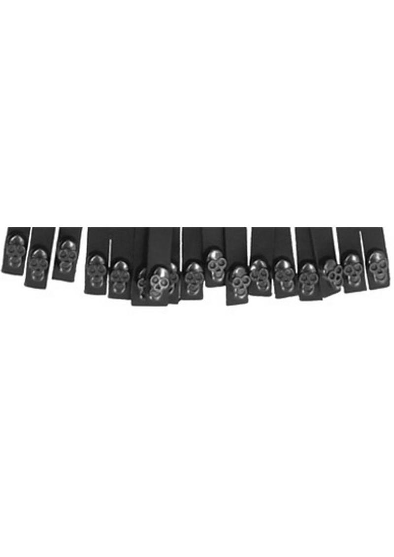 Load image into Gallery viewer, Ouch! Skulls and Bones Leather Whip with Skulls - Black
