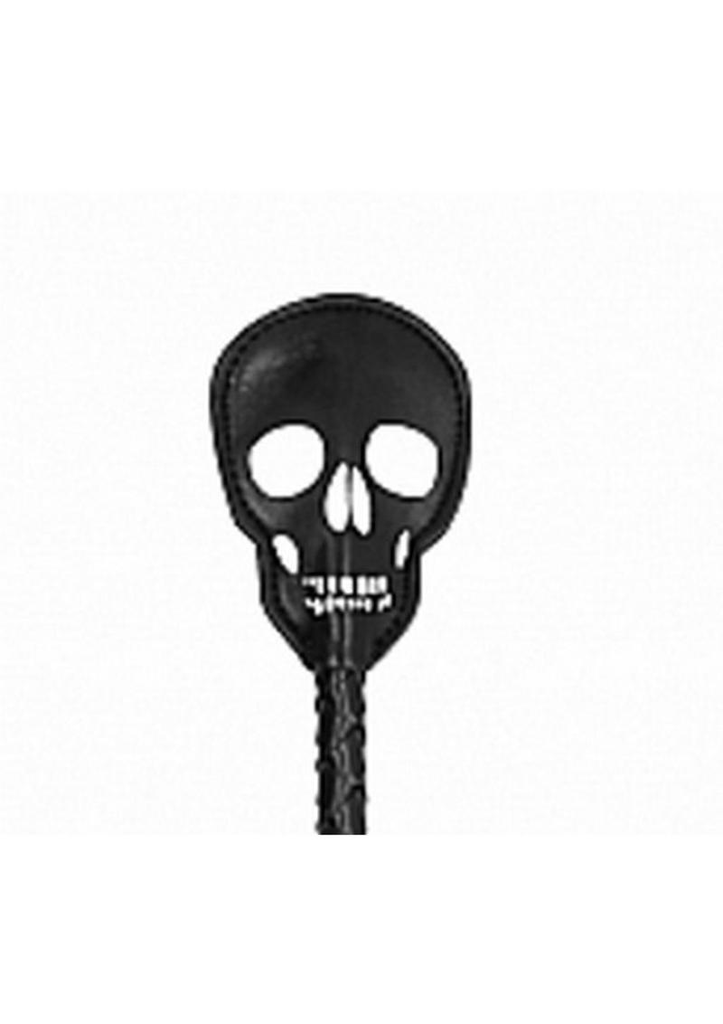 Load image into Gallery viewer, Ouch! Skulls and Bones Skull Leather Crop - Black
