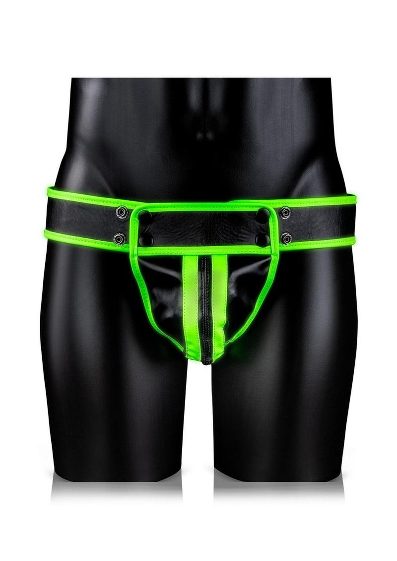 Load image into Gallery viewer, Ouch! Striped Jock Strap - Black/Glow In The Dark/Green - Large/XLarge
