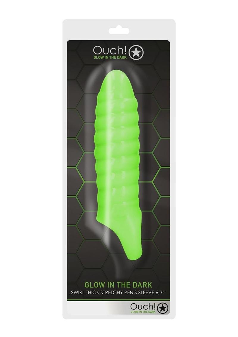 Load image into Gallery viewer, Ouch! Swirl Thick Stretchy Penis Sleeve - Glow In The Dark/Green

