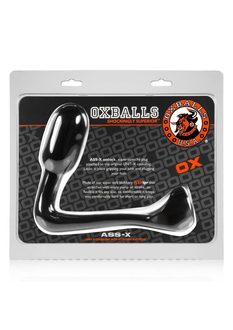 Load image into Gallery viewer, Oxballs Atomic Jock Ass-X Ass-Lock Cock Sling with Anal Plug - Black - 11in
