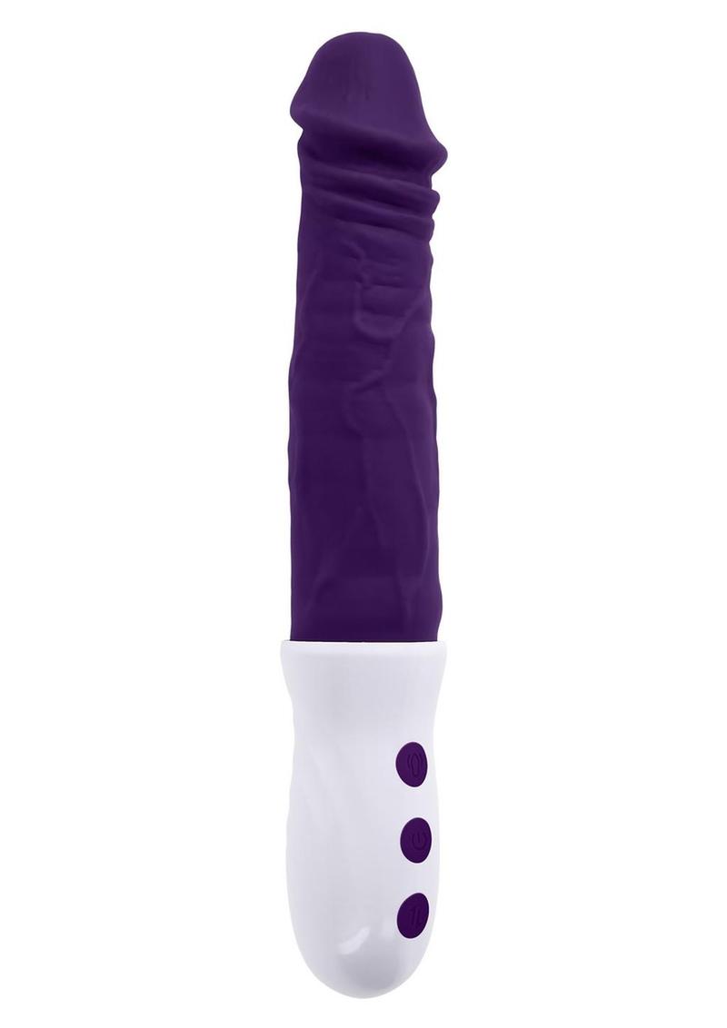 Load image into Gallery viewer, Plum Thrust Rechargeable Silicone Dildo - Purple/White
