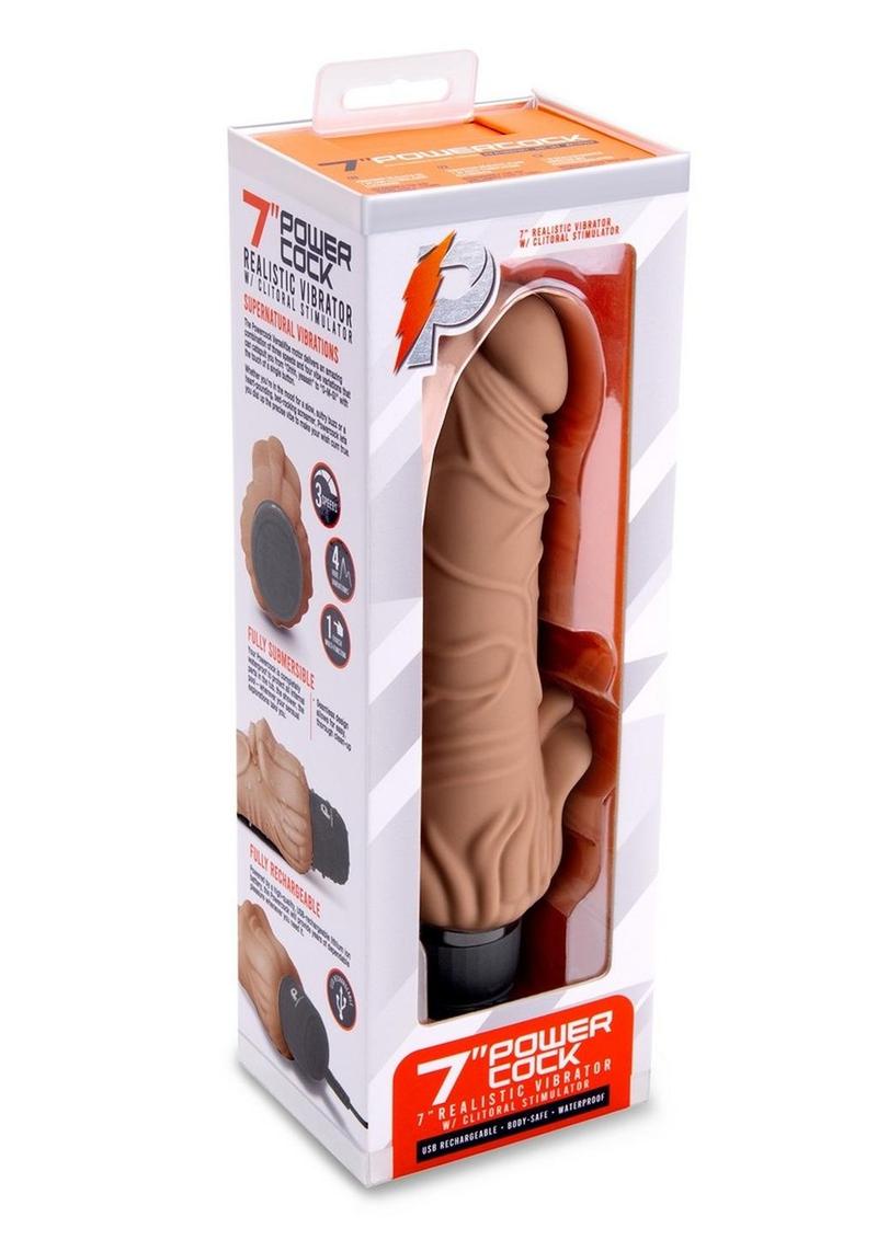 Load image into Gallery viewer, Powercocks Silicone Realistic Vibrator with Clitoral Stimulator - Caramel - 7in
